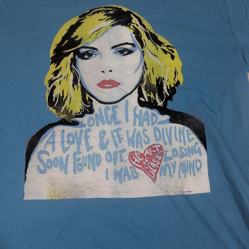 BLONDIE Deborah Harry Blue Tshirt Andy Warhol Heart Of Glass Lyrics Medium